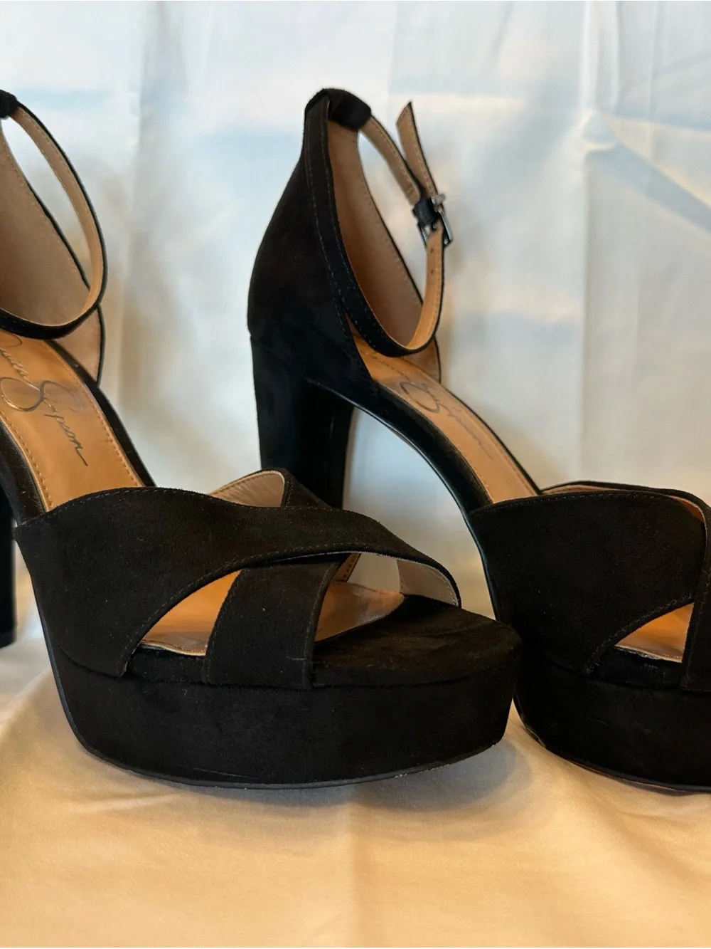 Jessica Simpson Black Platform Suede Ankle-Strap Heels